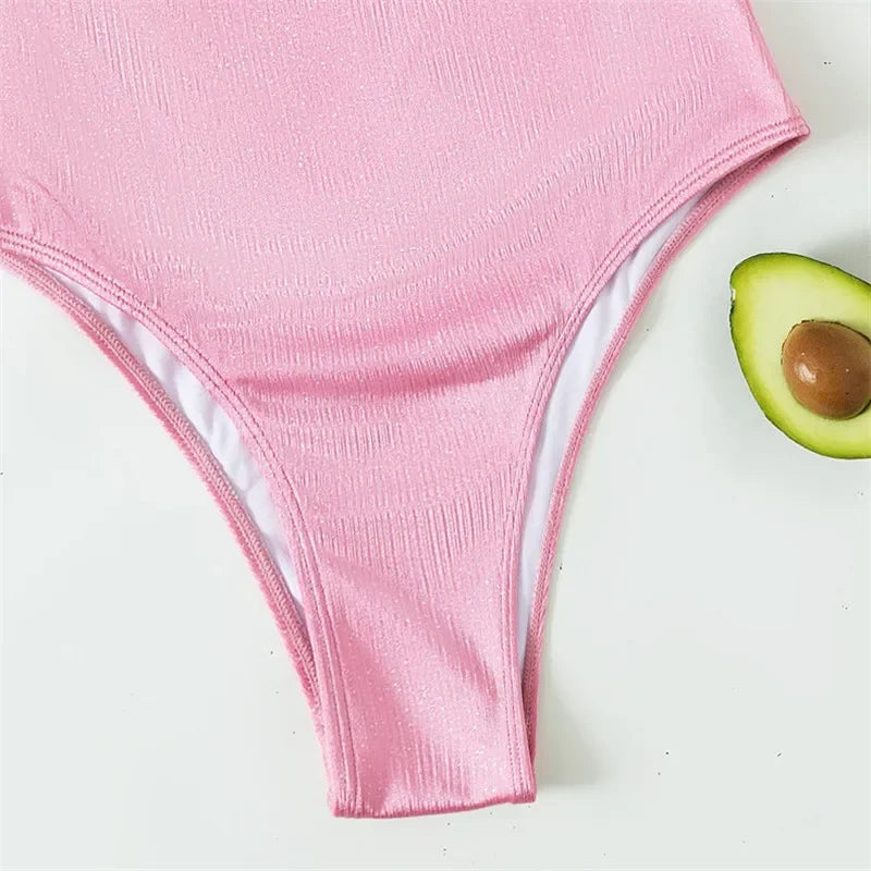 Pink Push-Up One-Piece Swimsuit - Underwired High Cut Swimwear