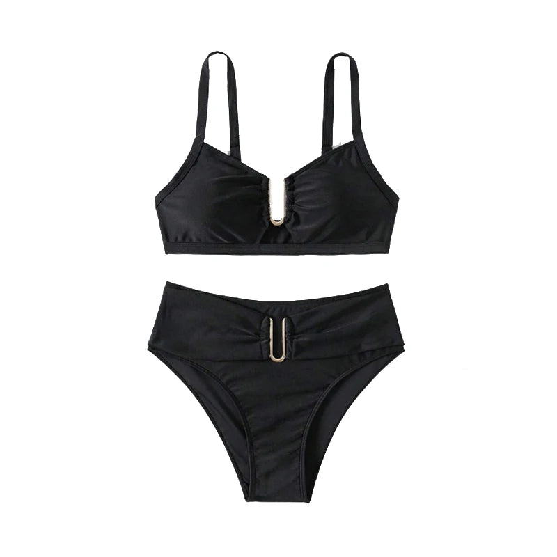 High Waist Backless Bikini Set - Push-Up Summer Swimwear