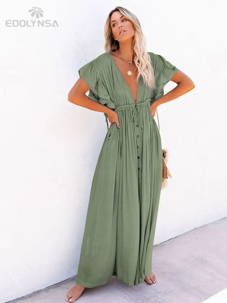 Long White Tunic Cover Up - Elegant Beach Dress