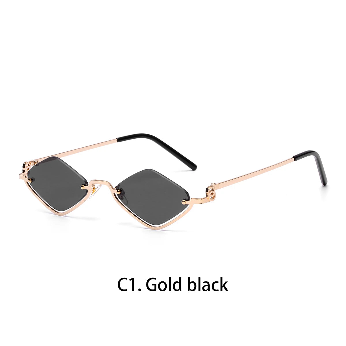 Polygonal Half-Frame Sunglasses - Metal Cat Eye Shades