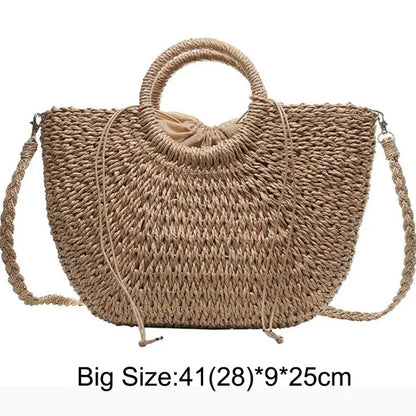 Handmade Moon-Shaped Straw Top Handle Bag