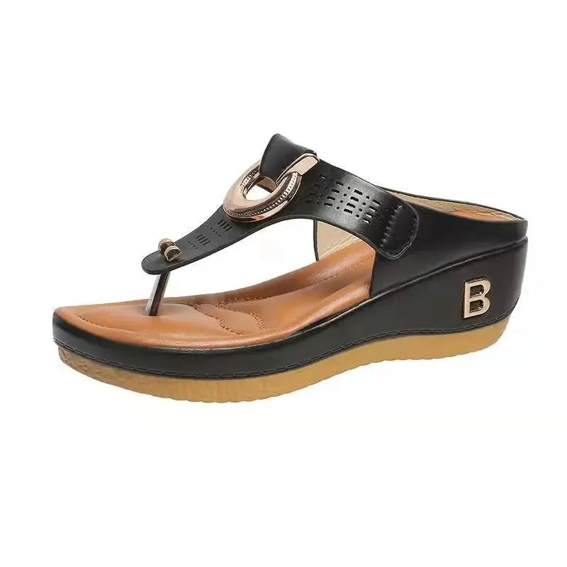 Platform Wedge Flip-Flop Sandals - Non-Slip Open Toe