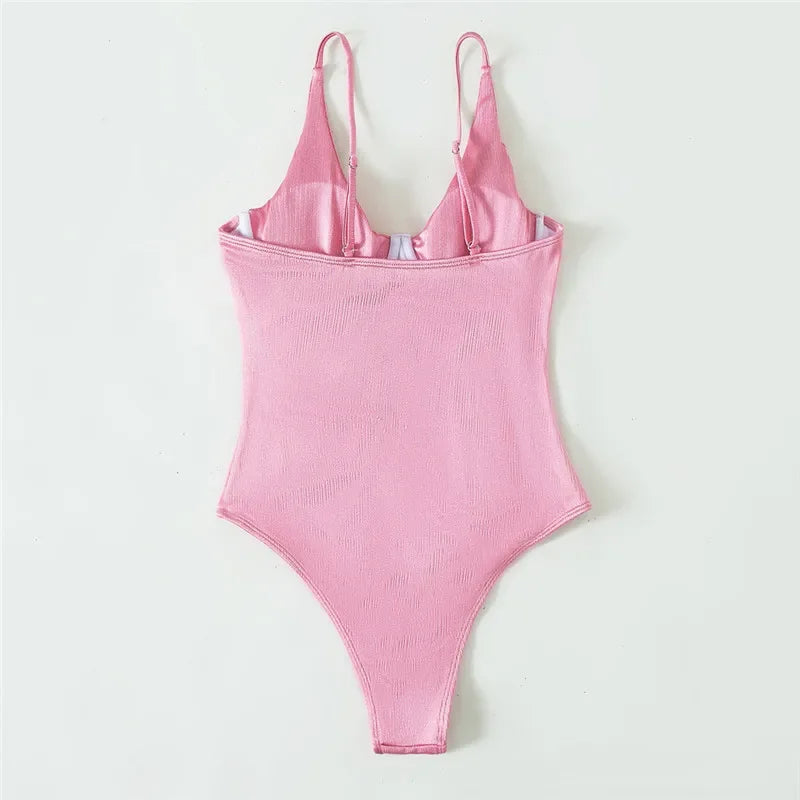Pink Push-Up One-Piece Swimsuit - Underwired High Cut Swimwear