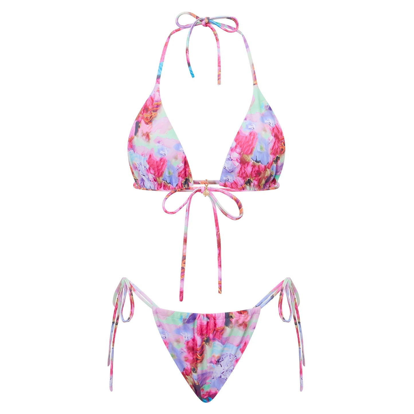 Floral Halter Tie-Up Bikini Set - Y2K Backless Swimwear