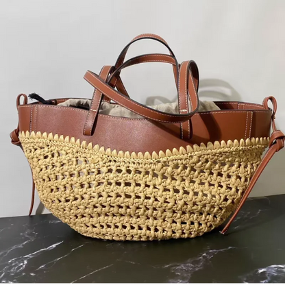 2-in-1 Woven Straw Shoulder Bag - Large Capacity