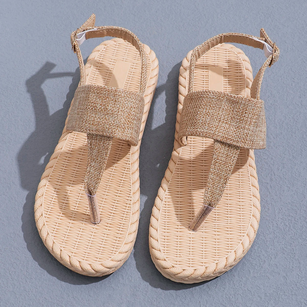 Linen Strap Comfort Flat Sandals - Non-Slip Sole