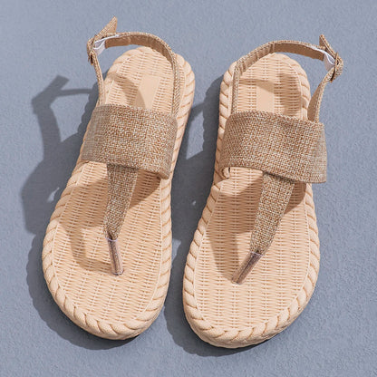 Linen Strap Comfort Flat Sandals - Non-Slip Sole