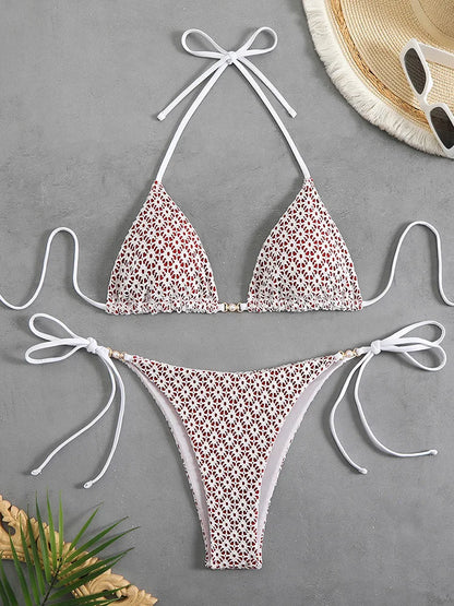 Chain Accent Micro Bikini Set - Lace Up Thong Swimwear