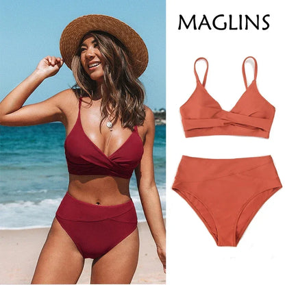 Twist Tank High Waist Bikini Set - V Neck Swimwear