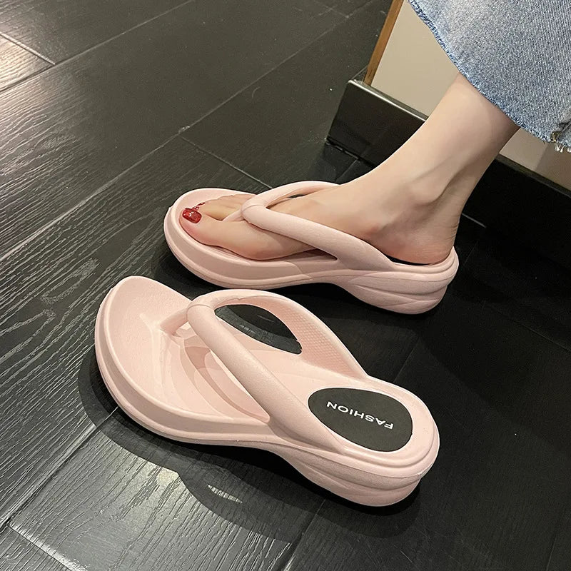 Thick Sole Wedge Flip Flops - Platform Beach Slides