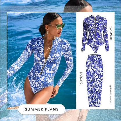 Long Sleeve Zip One-Piece Swimsuit - Surf Swimwear Set