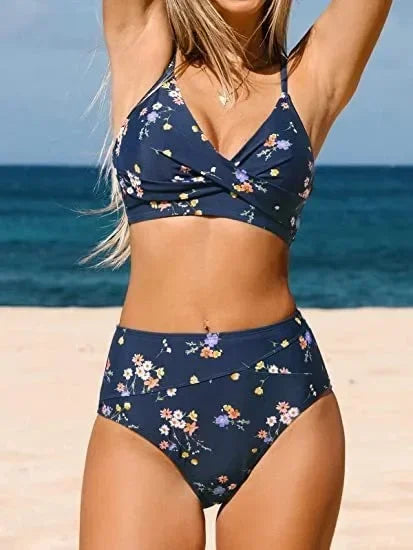 Twist Tank High Waist Bikini Set - V Neck Swimwear
