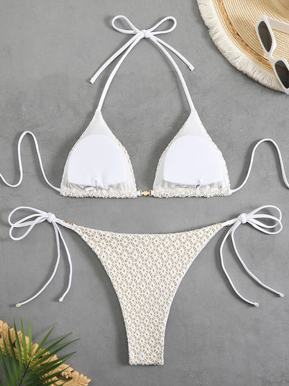 Chain Accent Micro Bikini Set - Lace Up Thong Swimwear