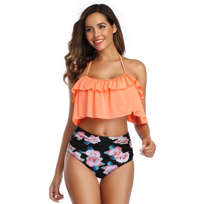 Ruffle High Waist Off Shoulder Bikini Set - Plus Size Swimwear