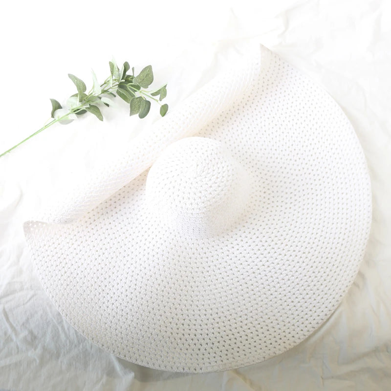 Oversized 70cm Wide Brim Straw Sun Hat - UV Protection
