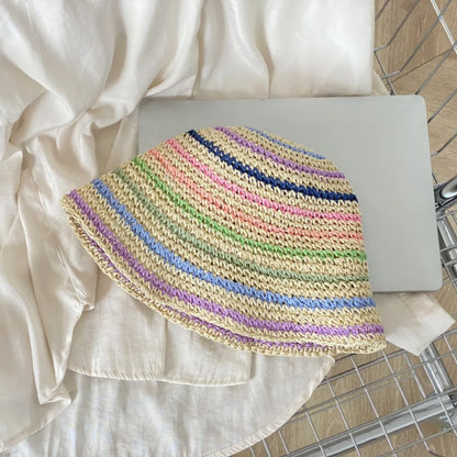 Handmade Rainbow Striped Straw Sun Hat
