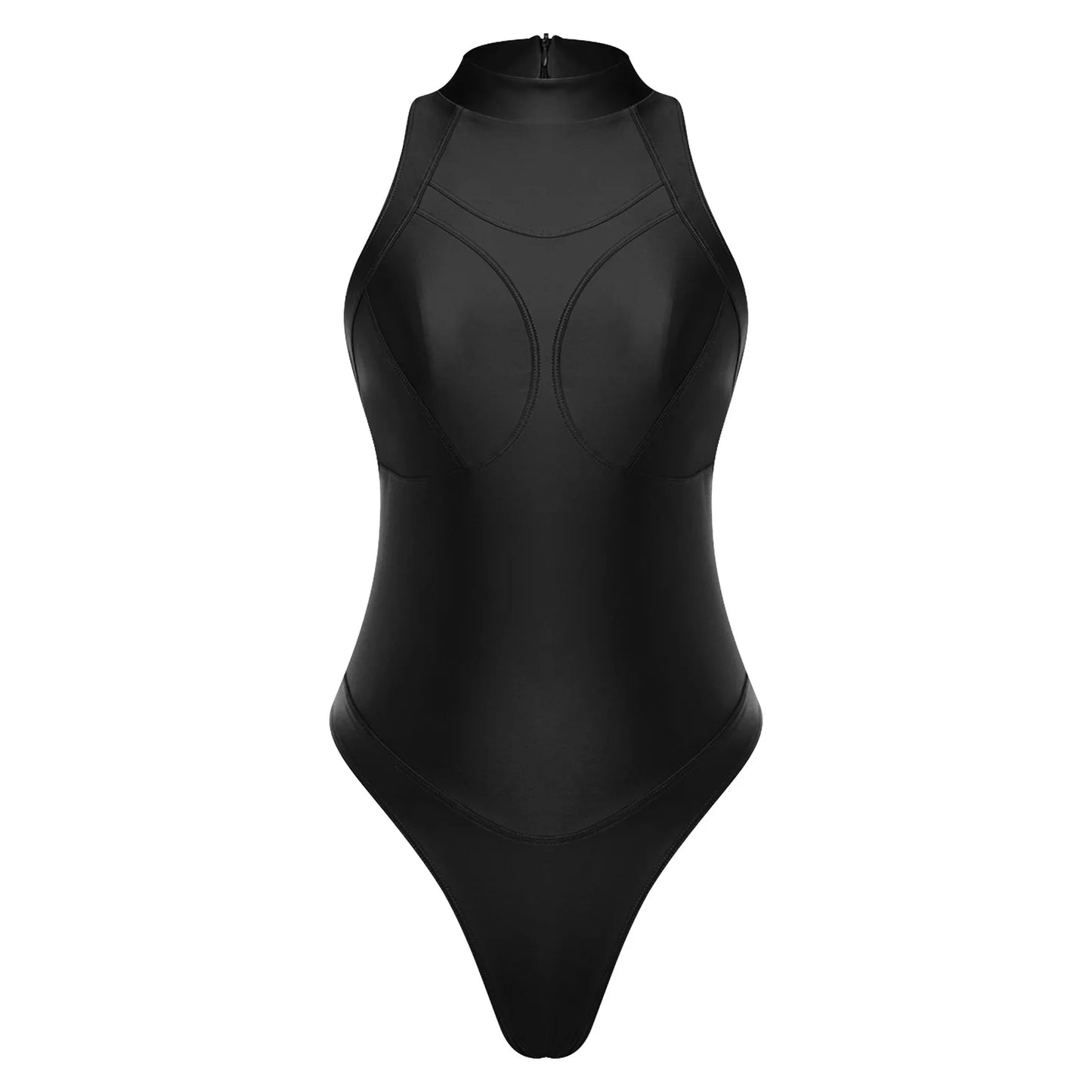Glossy Halter Monokini Swimsuit - Zip Front