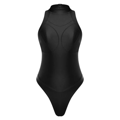 Glossy Halter Monokini Swimsuit - Zip Front