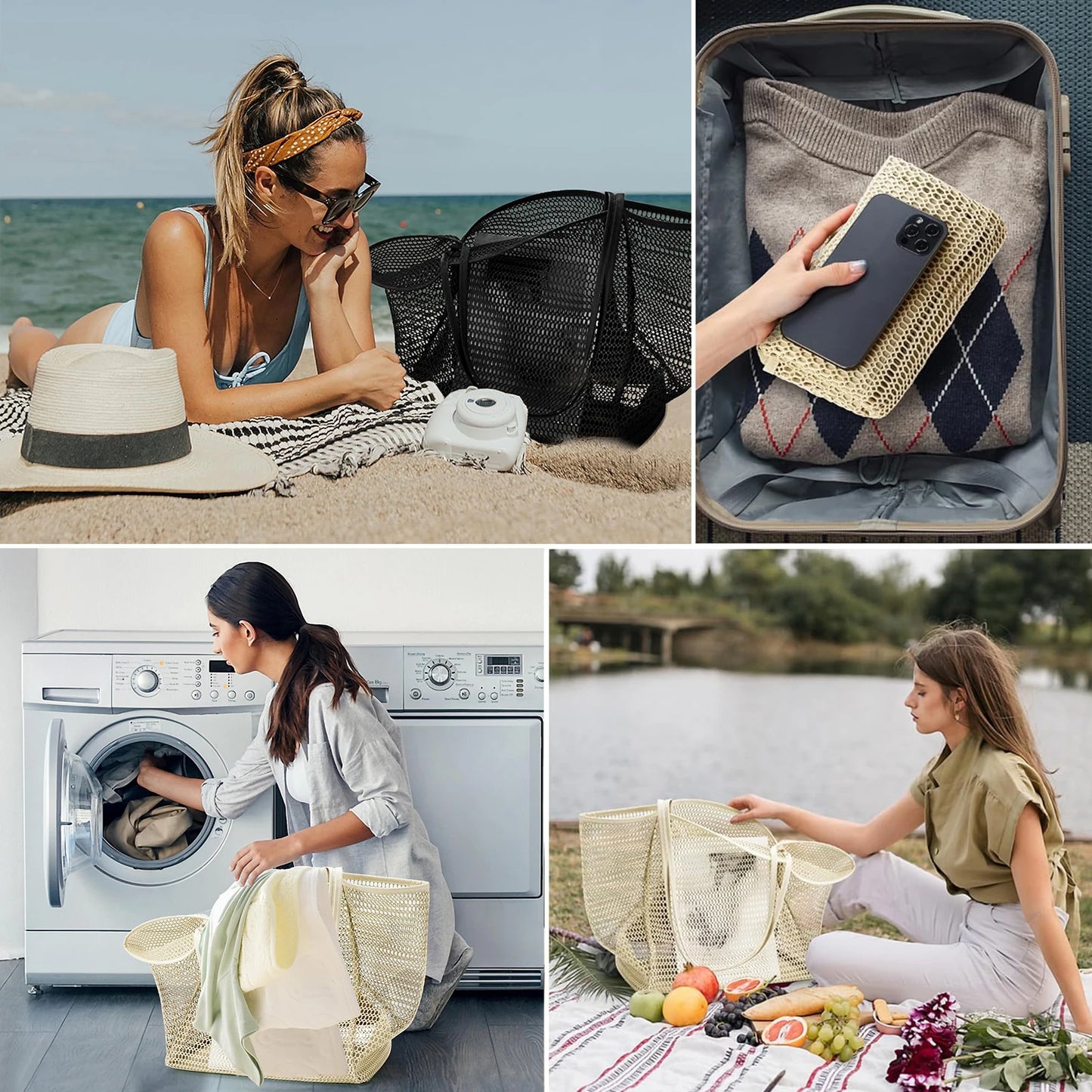 Foldable Mesh Beach Tote Bag - Large Capacity
