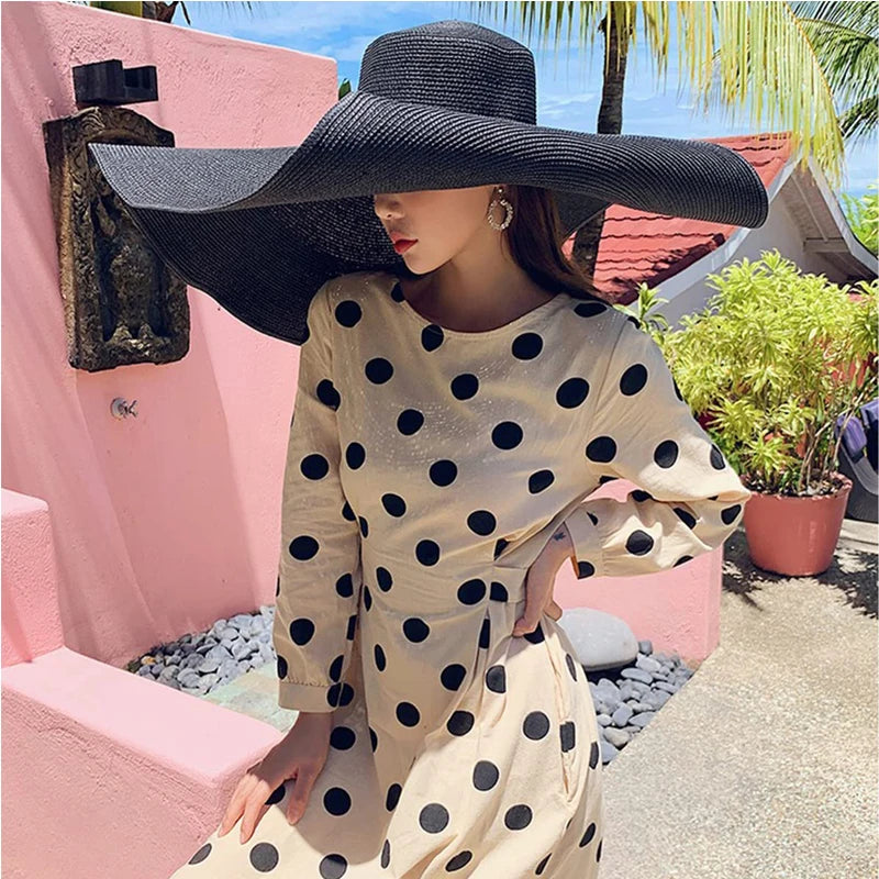 Oversized 70cm Wide Brim Straw Sun Hat - UV Protection