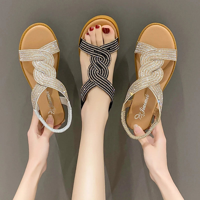Crystal Accent Roman Platform Sandals