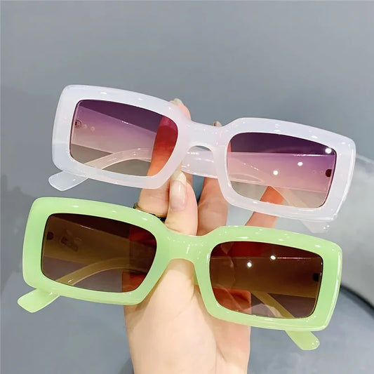 Retro Small Rectangle Sunglasses Women and Men Trendy Jelly Color Eyewear Shades UV400 Men Square Green Purple Sun Glasses