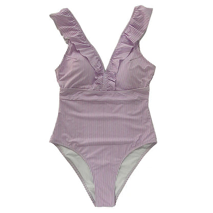 Vintage Striped Ruffle One-Piece Swimsuit