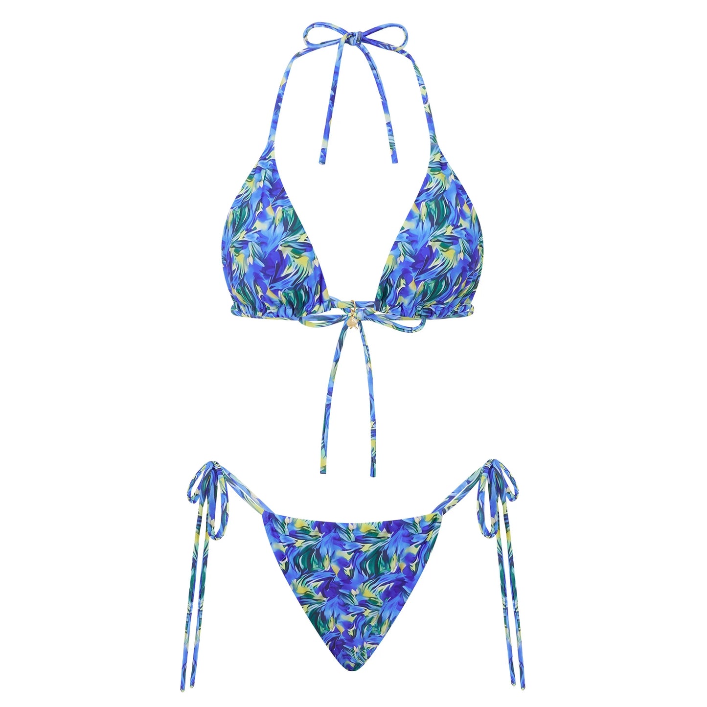 Floral Halter Tie-Up Bikini Set - Y2K Backless Swimwear