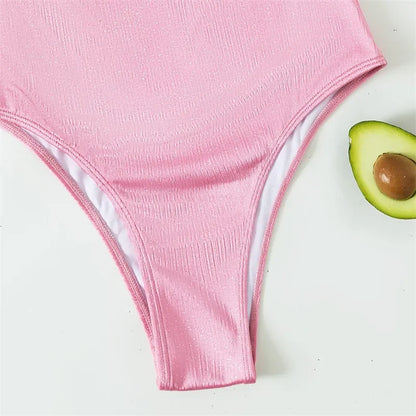 Pink Push-Up One-Piece Swimsuit - Underwired High Cut Swimwear