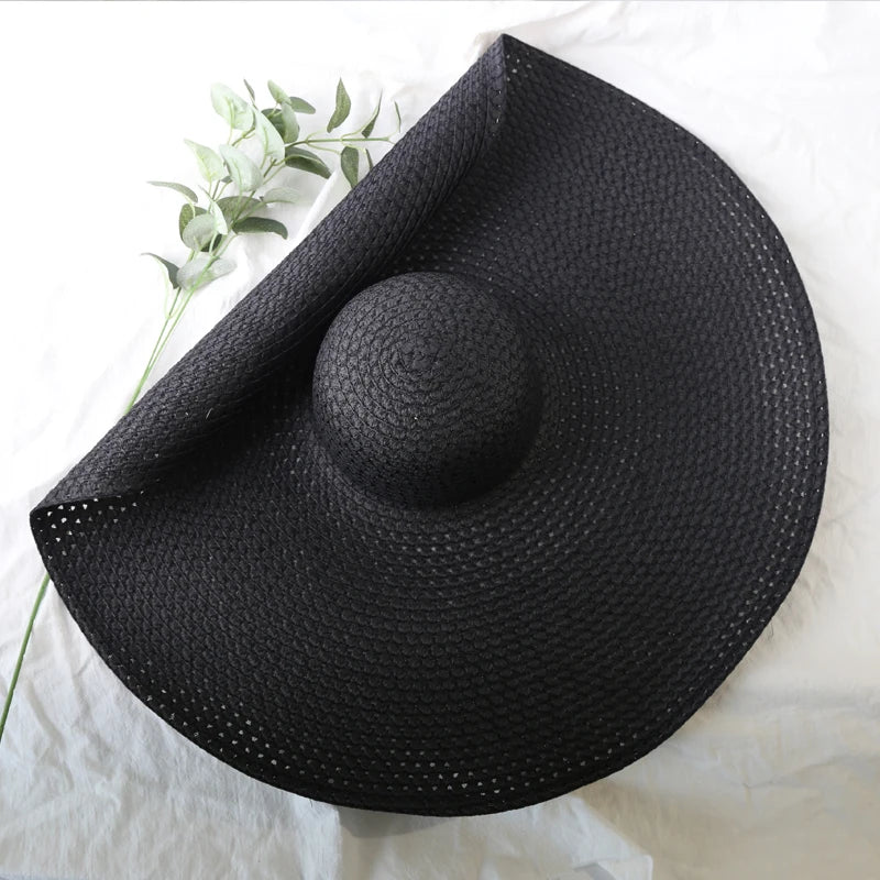 Oversized 70cm Wide Brim Straw Sun Hat - UV Protection