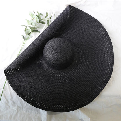 Oversized 70cm Wide Brim Straw Sun Hat - UV Protection