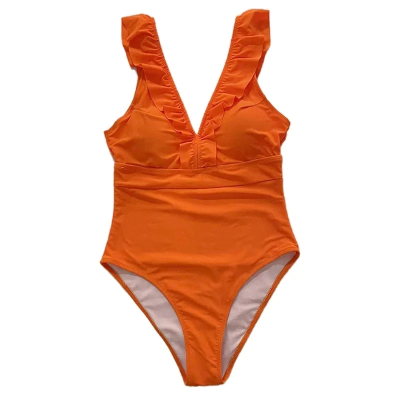 Vintage Striped Ruffle One-Piece Swimsuit