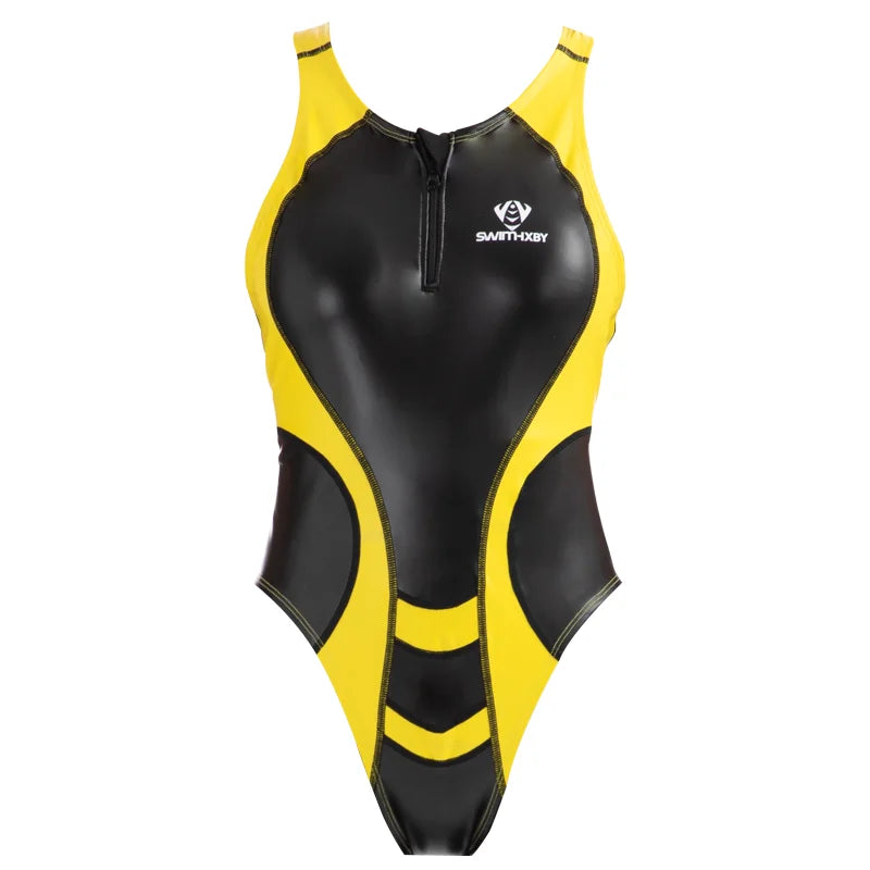 Glitter Athletic One-Piece Swimsuit - Zip Front