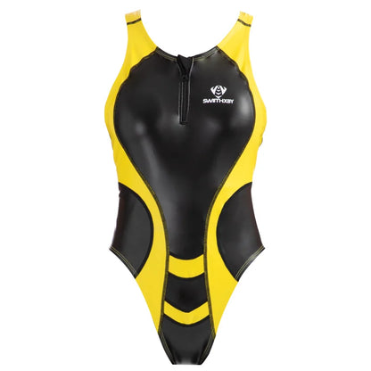 Glitter Athletic One-Piece Swimsuit - Zip Front