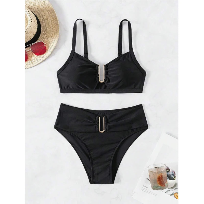 High Waist Backless Bikini Set - Push-Up Summer Swimwear