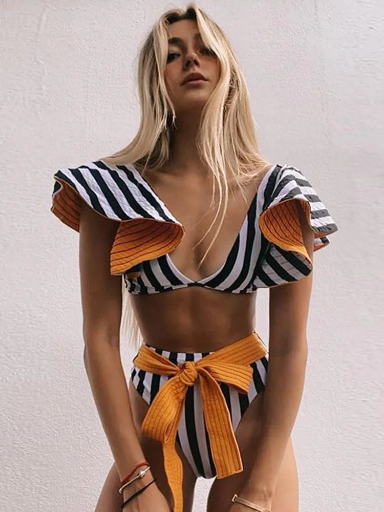 Floral Ruffle Push-Up Bikini Set - Padded Two-Piece Swimwear