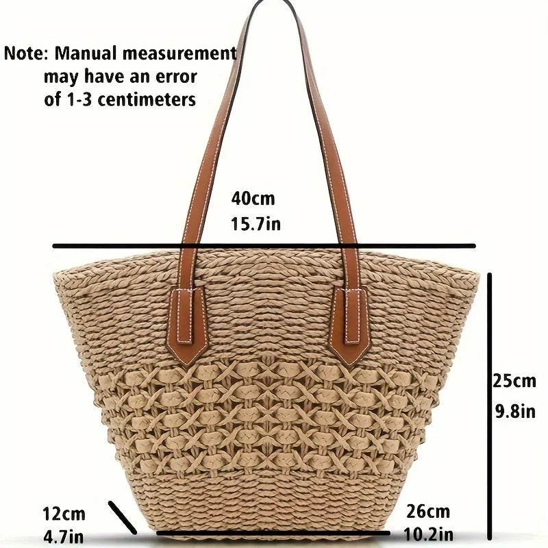 Bohemian Straw Basket Shoulder Bag - Large Capacity