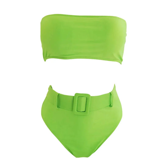 Solid Bandeau High Waist Bikini Set - Push Up Swimwear