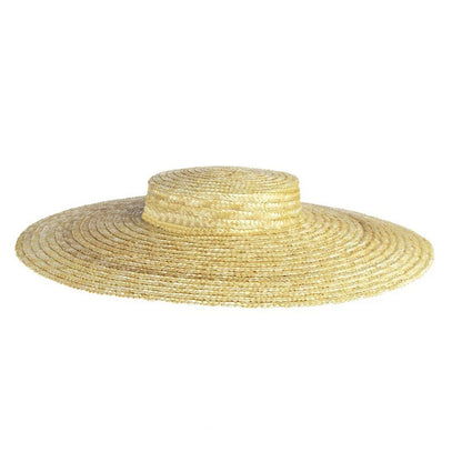 Handmade Flat-Top Straw Sun Hat - Ribbon Accent
