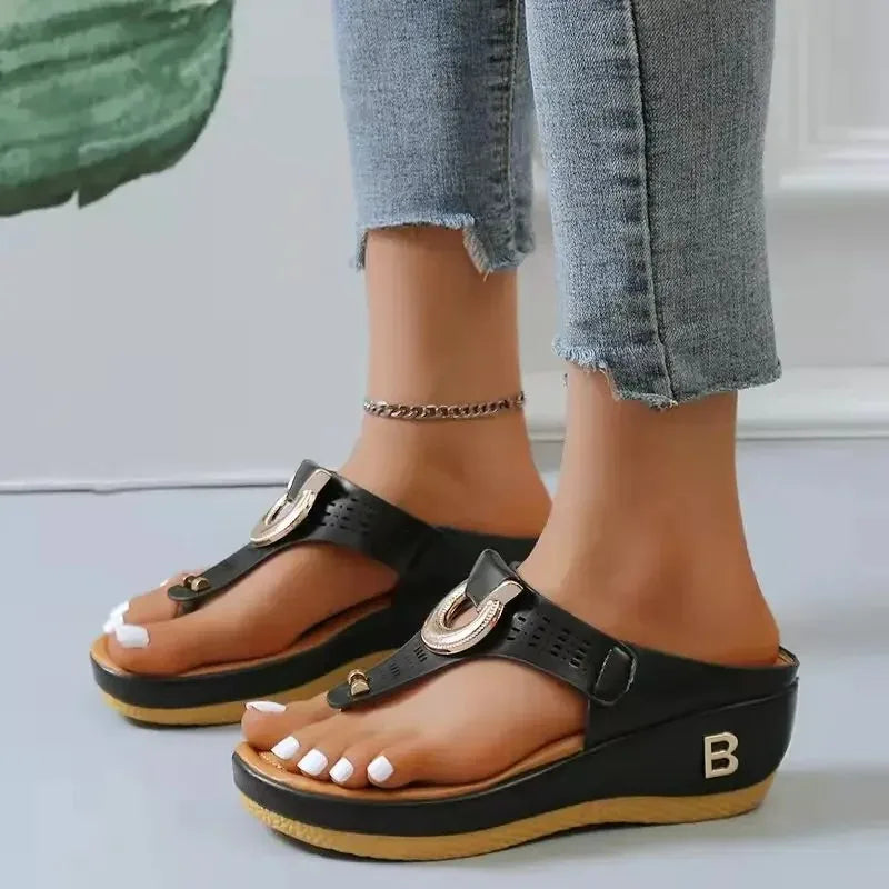 Platform Wedge Flip-Flop Sandals - Non-Slip Open Toe