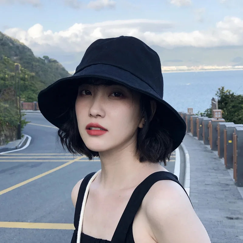 Soft Cotton Wide Brim Bucket Sun Hat