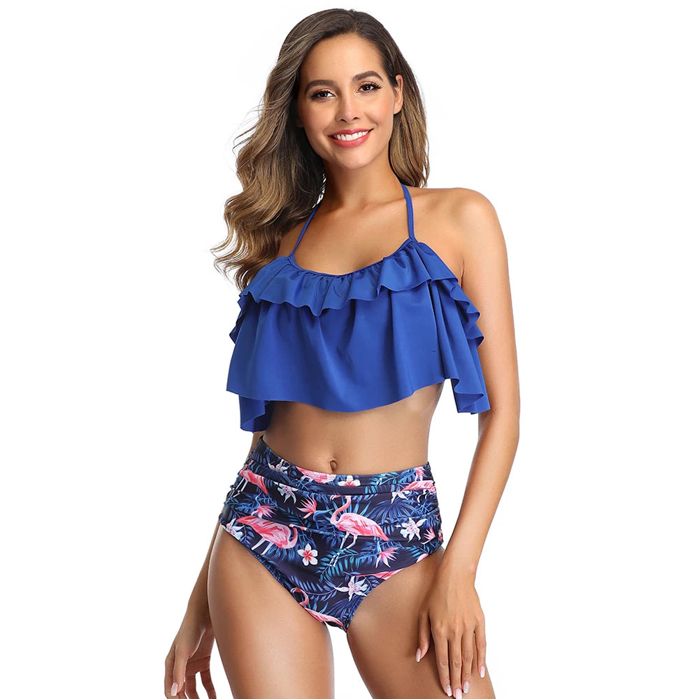 Ruffle High Waist Off Shoulder Bikini Set - Plus Size Swimwear