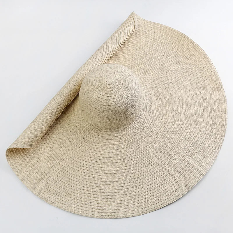 Oversized 70cm Wide Brim Straw Sun Hat - UV Protection