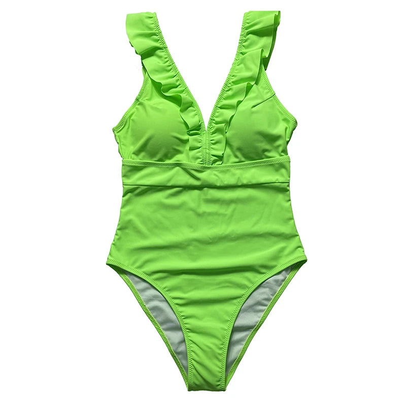 Vintage Striped Ruffle One-Piece Swimsuit
