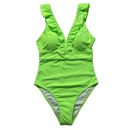 Vintage Striped Ruffle One-Piece Swimsuit