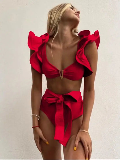 Floral Ruffle Push-Up Bikini Set - Padded Two-Piece Swimwear