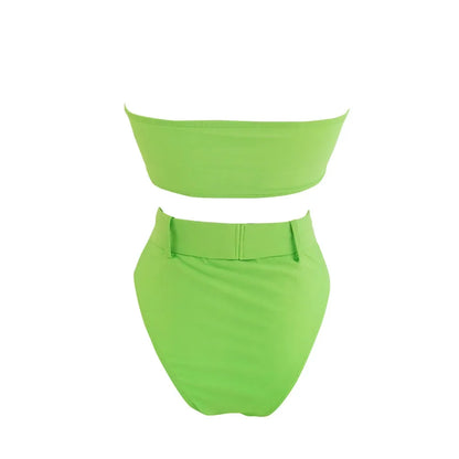 Solid Bandeau High Waist Bikini Set - Push Up Swimwear