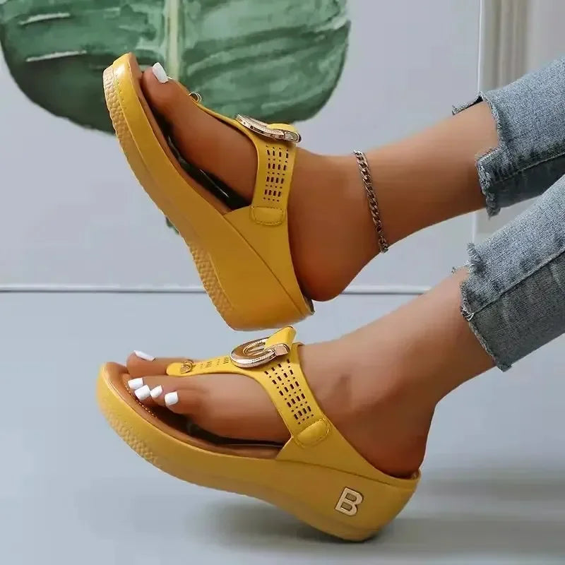 Platform Wedge Flip-Flop Sandals - Non-Slip Open Toe