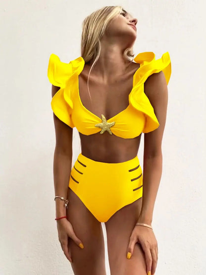 Floral Ruffle Push-Up Bikini Set - Padded Two-Piece Swimwear