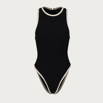 Halter Monokini Swimsuit - Patchwork Detail